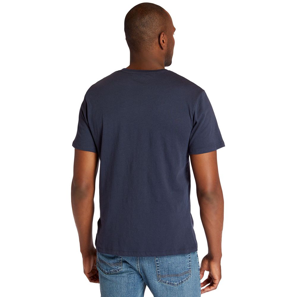 Camisetas Timberland Hombre Embroidered Logo Azul Marino - Chile DWS-872539